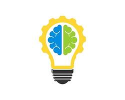 Electrical bulb with mechanical gear and brain inside vector