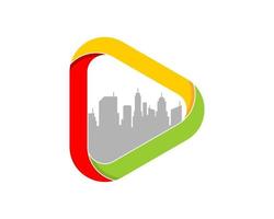 Media play button with city building inside vector