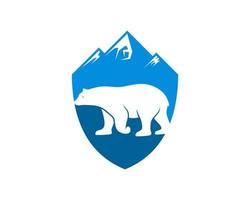 Shield with mountain on the top and bear inside vector