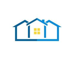 Three simple house in blue colors and yellow window vector