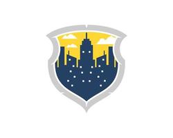 Abstract shield with city building inside vector