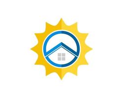 Shinning sun with abstract circle shape and house vector