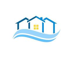 Three simple house with abstract beach wave vector