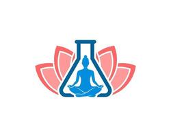 Bottle laboratory with women yoga and lotus flower vector