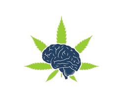 Green cannabis leaf with human brain inside vector