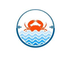 Circular fishing rod with beach wave and red crab vector