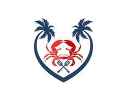Love palm tree with crab and chef hat vector