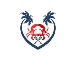 Love palm tree with crab and chef hat vector