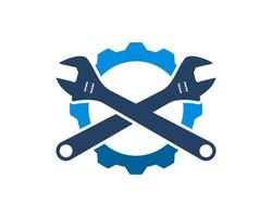 Blue repair gear with wrench inside vector