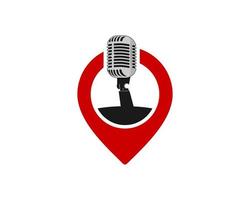 Red pin location with music microphone inside vector