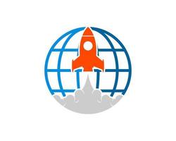 Abstract globe with rocket launch vector