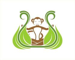 meditación de mono en la hoja de la naturaleza vector