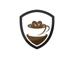 escudo simple con taza y grano de café en la parte superior