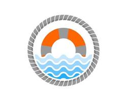 Circular rope with abstract beach wave and life buoy inside vector