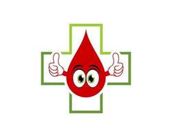 Medical cross symbol with cartoon blood face inside vector