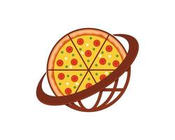 Combination pizza with globe logo vector