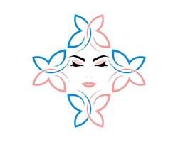 Mariposa circular abstracta con rostro de mujer de belleza en el medio vector