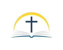 Abstract book with religion cross and yellow swoosh vector