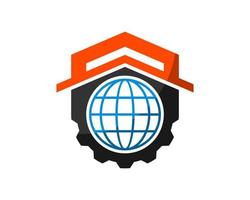 Abstract house with gear and globe inside vector