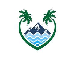 Love palm tree with mountain and abstract wave inside vector
