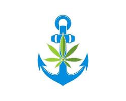 ancla náutica con hoja de cannabis en el interior vector