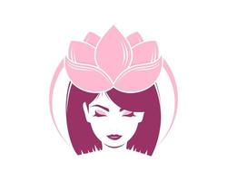 Beauty woman face with lotus crown vector