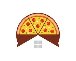 Delicious pizza with simple house vector