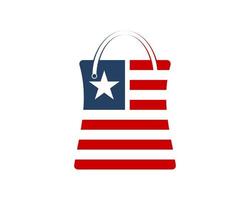 Bolsa de papel de compras abstracto con bandera americana vector