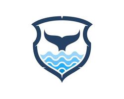 Abstract shield with water wave and whale tail inside vector