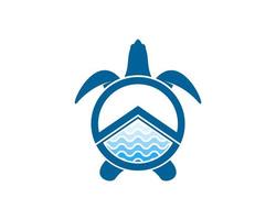Simple turtle with abstract beach wave inside vector
