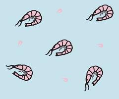 seamless doodle pattern in blue-pink tones of shrimp vector