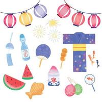 Natsu Matsuri Japanese Summer Festival isolated elements set vector