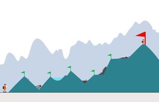 el viaje hacia el éxito, escalar colinas a través del río, atravesar acantilados empinados y metas hasta la cima, ilustración de mapas de trayectorias profesionales y de la vida. landingpage, telón de fondo, fondo de pantalla, presentación vector