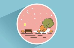 Waiting someone specialon park, night view with starts, tree, lamb and moon. Vector illustration, perfect for quotes background, backdrop and wallpaper, circle frame