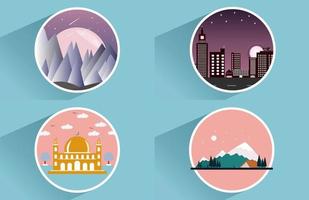 Icon mountain and skyscrapers decoration of rounded frame vector