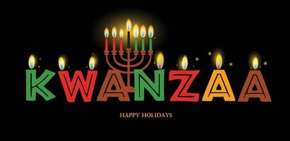 banner para kwanzaa con velas de colores tradicionales y sobre fondo amarillo que representan los siete principios o nguzo saba. vector