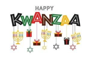 Vector illustration of Kwanzaa. Holiday african symbols with lettering on white background.