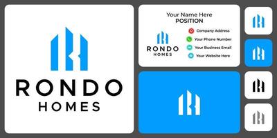 Letter R monogram real estate logo design with business card template. vector