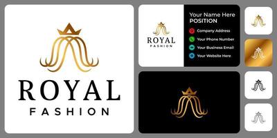 Diseño de logotipo de moda de belleza de corona real abstracta con plantilla de tarjeta de visita. vector