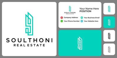 Letter S monogram real estate logo design with business card template. vector