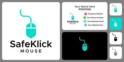 Abstract shield and mouse pointer logo design with business card template. vector