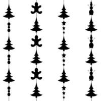 silueta de guirnalda de Navidad de árbol de Navidad, pan de jengibre, bolas, muñecos de nieve, estrellas. decoraciones de guirnaldas de año nuevo. vector