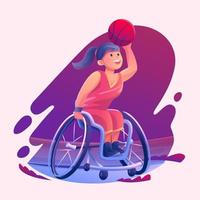 Jugador de baloncesto femenino anotando en los juegos paralímpicos vector