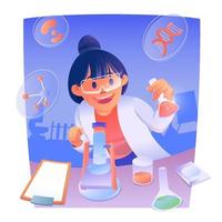 mujer investigando en el laboratorio de ciencias vector
