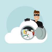 A thief hacks into cloud storage with important documents and photos. vector