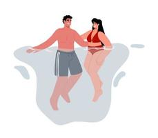Couple swimming in water,enjoying vacation,holiday together.Vector illustration vector