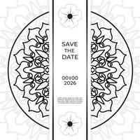Save The Date invitation card design in henna tattoo style. Decorative mandala for print, poster, cover, brochure, flyer, banner vector
