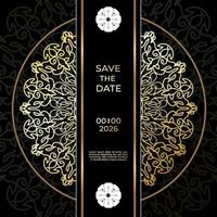 Save The Date invitation card design in henna tattoo style. Decorative mandala for print, poster, cover, brochure, flyer, banner. vector