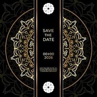 Save The Date invitation card design in henna tattoo style. Decorative mandala for print, poster, cover, brochure, flyer, banner. vector