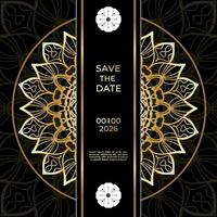 Save The Date invitation card design in henna tattoo style. Decorative mandala for print, poster, cover, brochure, flyer, banner. vector